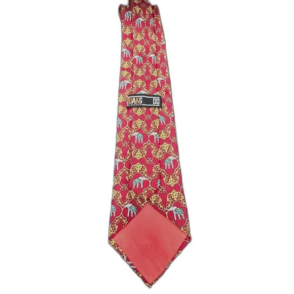 DAKS London Elephant Print Tie Burgundy Gold Scrollwork 100% Silk Vintage Tie - Picture 4 of 8